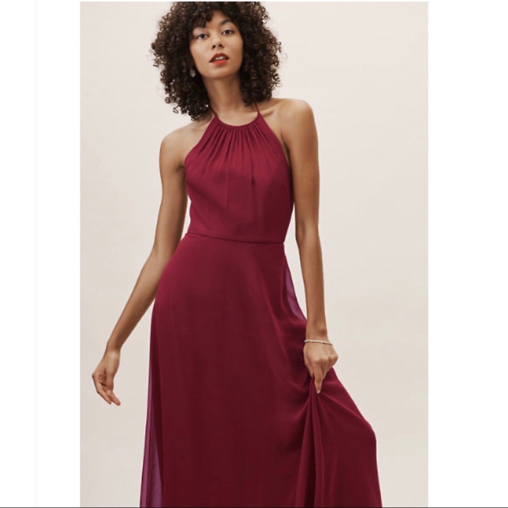 BHLDN chiffon halter neck burgundy dress